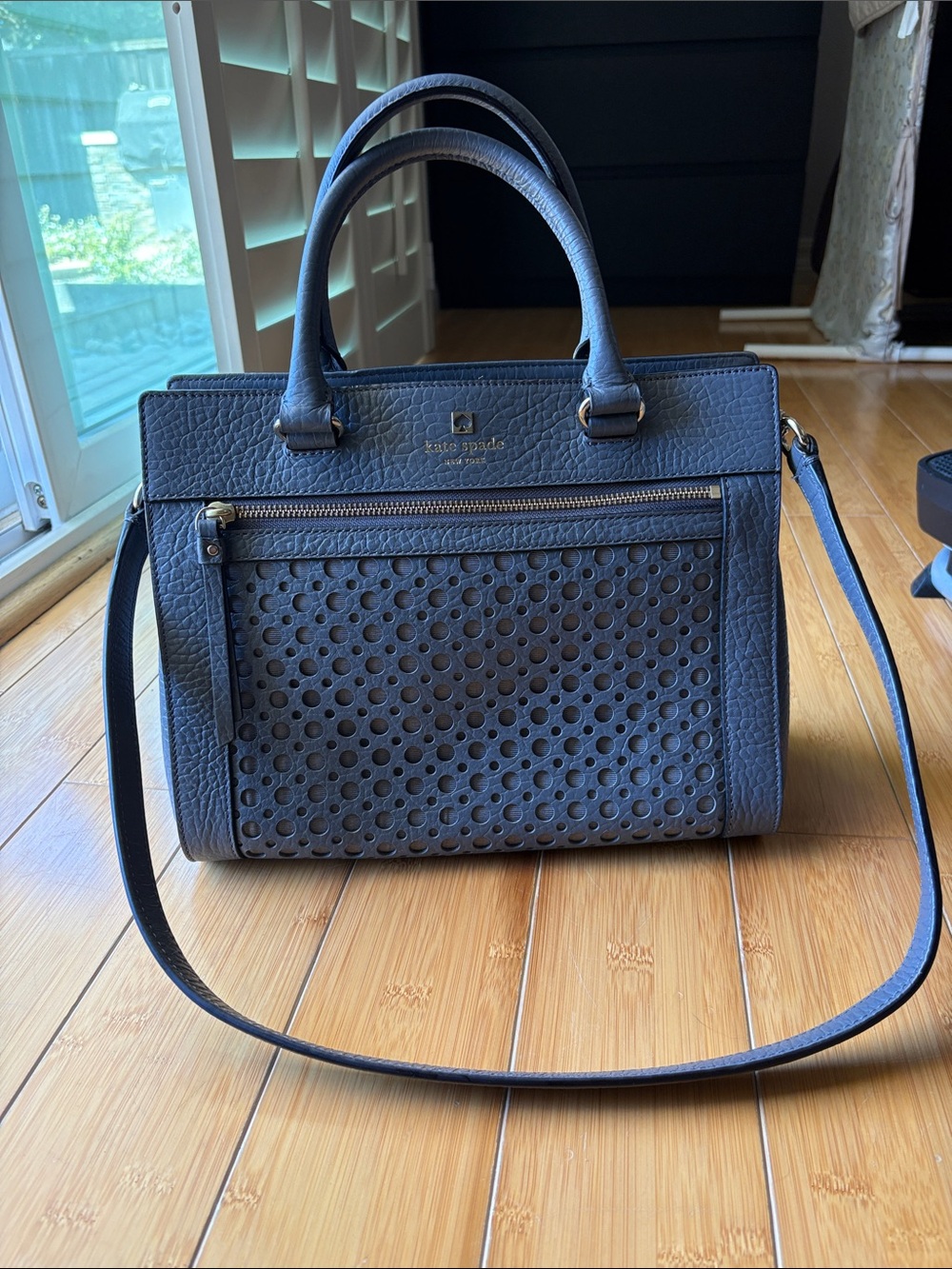 kate spade Perry Lane gray Perforated Leather Satchel